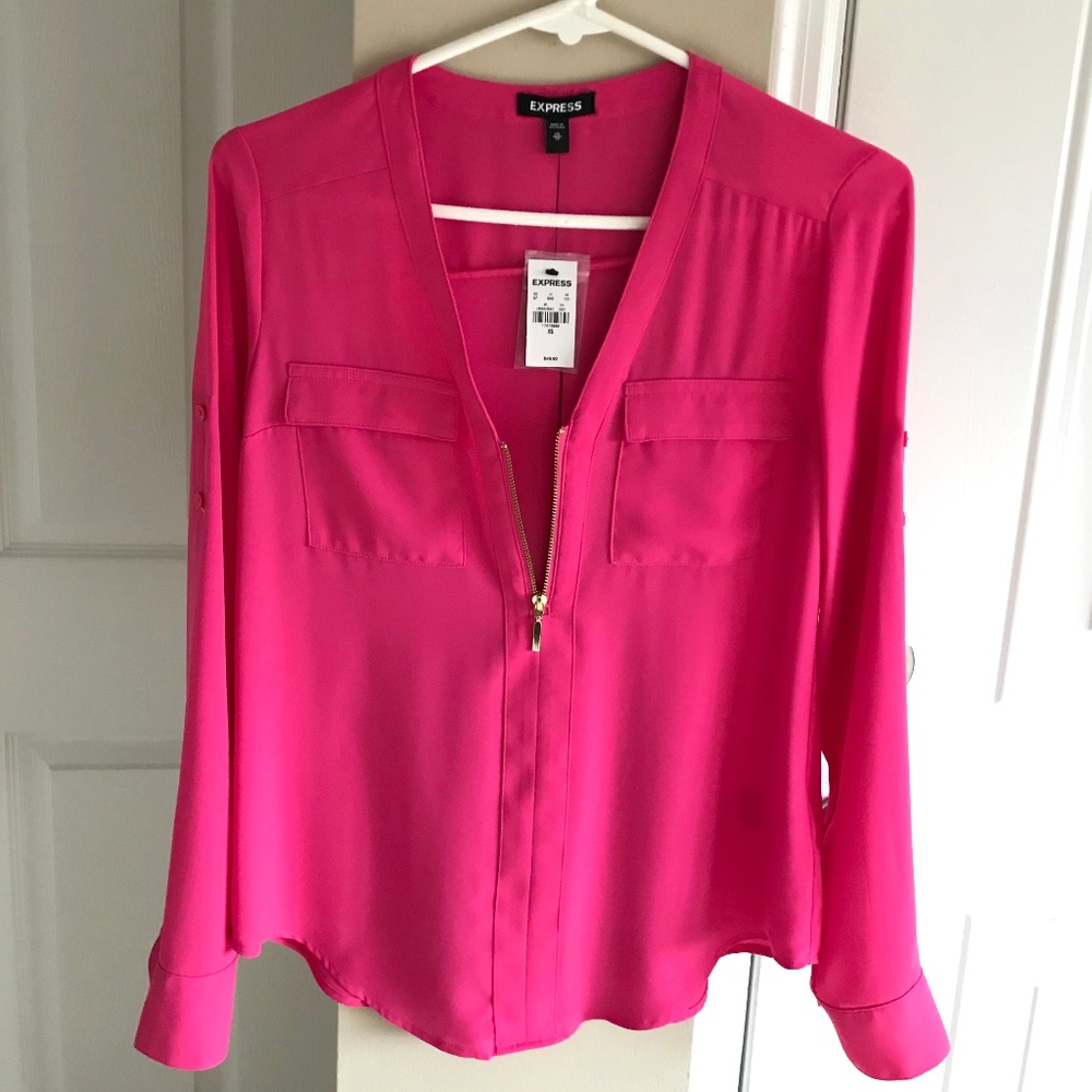 Hot pink zipper front blouse-Express
